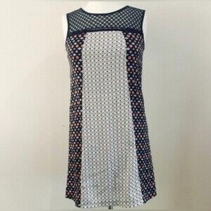 Navy blue white and pink print dress with lace detail size small